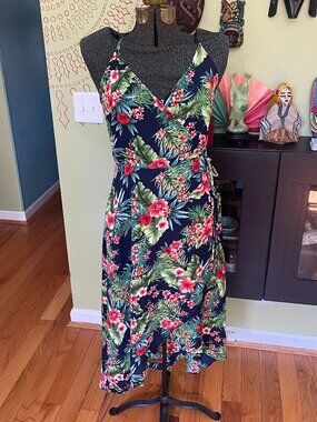 LUSH | faux wrap tropical print high-low sundress, size L